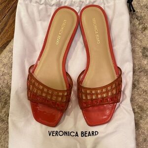 Veronica Beard Red-Orange Woven Slide Mules